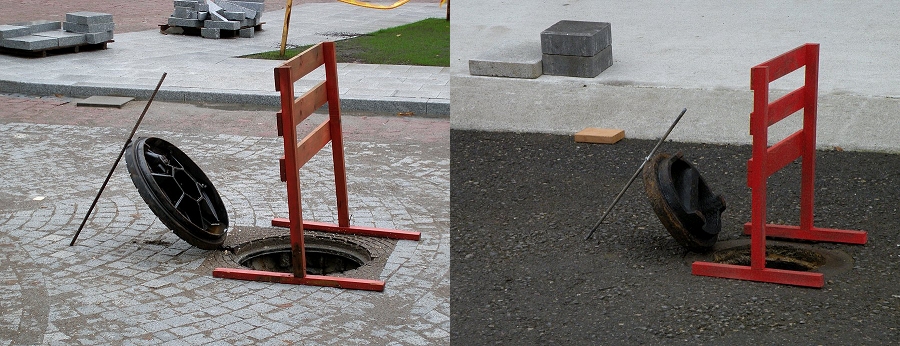 (l) j newton . vilnius construction site / (r) j newton . recreated site